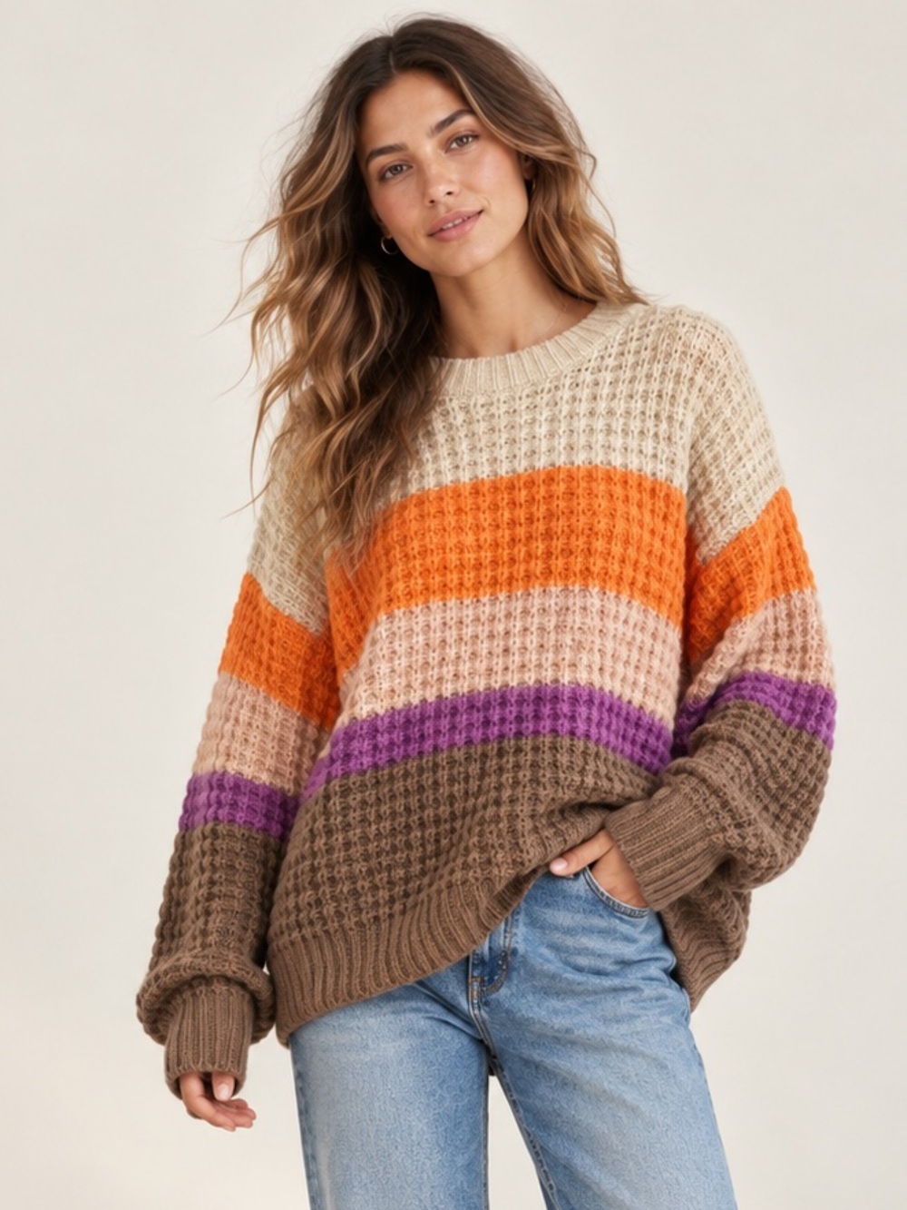 Universal Thread Colorblock Waffle Knit Sweater Size Small | Chunky Oversized
